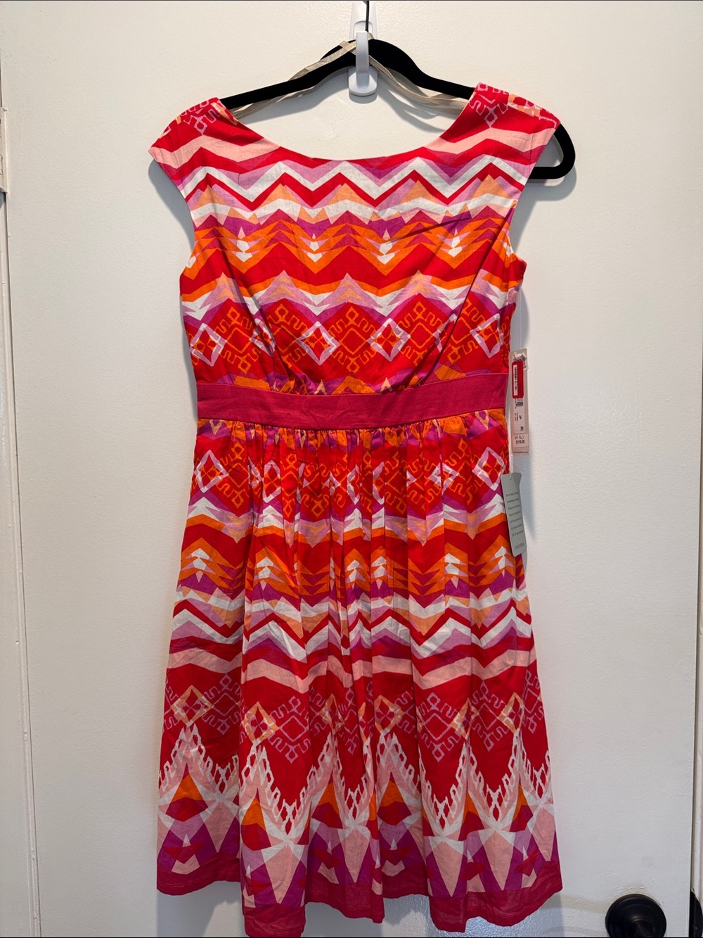 Eliza J Girls' Pink, Orange & White Geo Print Fit-and-Flare Dress